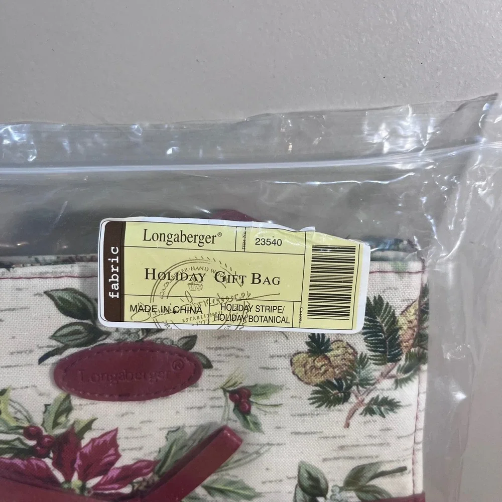 Longaberger Holiday Gift Bag Vtg Holiday Stripe Botanical Fabric Tote 23540 NEW